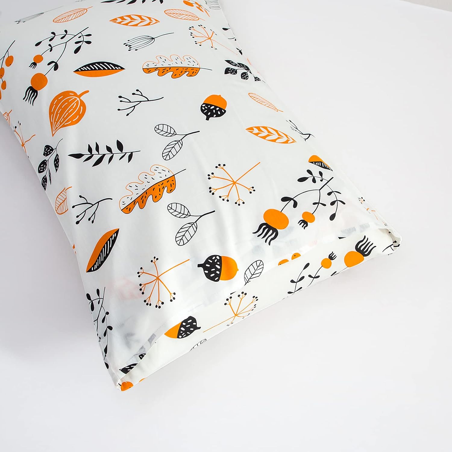 YuHeGuoJi Floral Pillow Cases Set of 2 Queen 100% Cotton Orange White Pillow Covers Decorative Botanical Pillow Encasement Fall Winter Flow…
