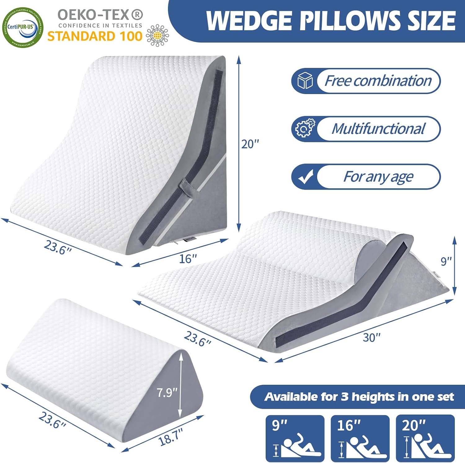 Simpledad 4Pcs Orthopedic Bed Wedge Pillow Set with 4Pcs Replacement Pillowcase, Incline Wedge Pillow for Back /Sleeping/Snoring/Post Surge…