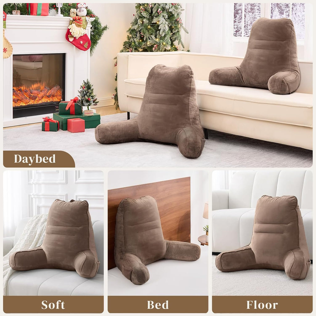 Sasttie Reading Pillow, Pillows for Reading or Relaxing – Ergonomic Support for Head, Neck, Back, and Lumbar, 21-Inch, Khaki