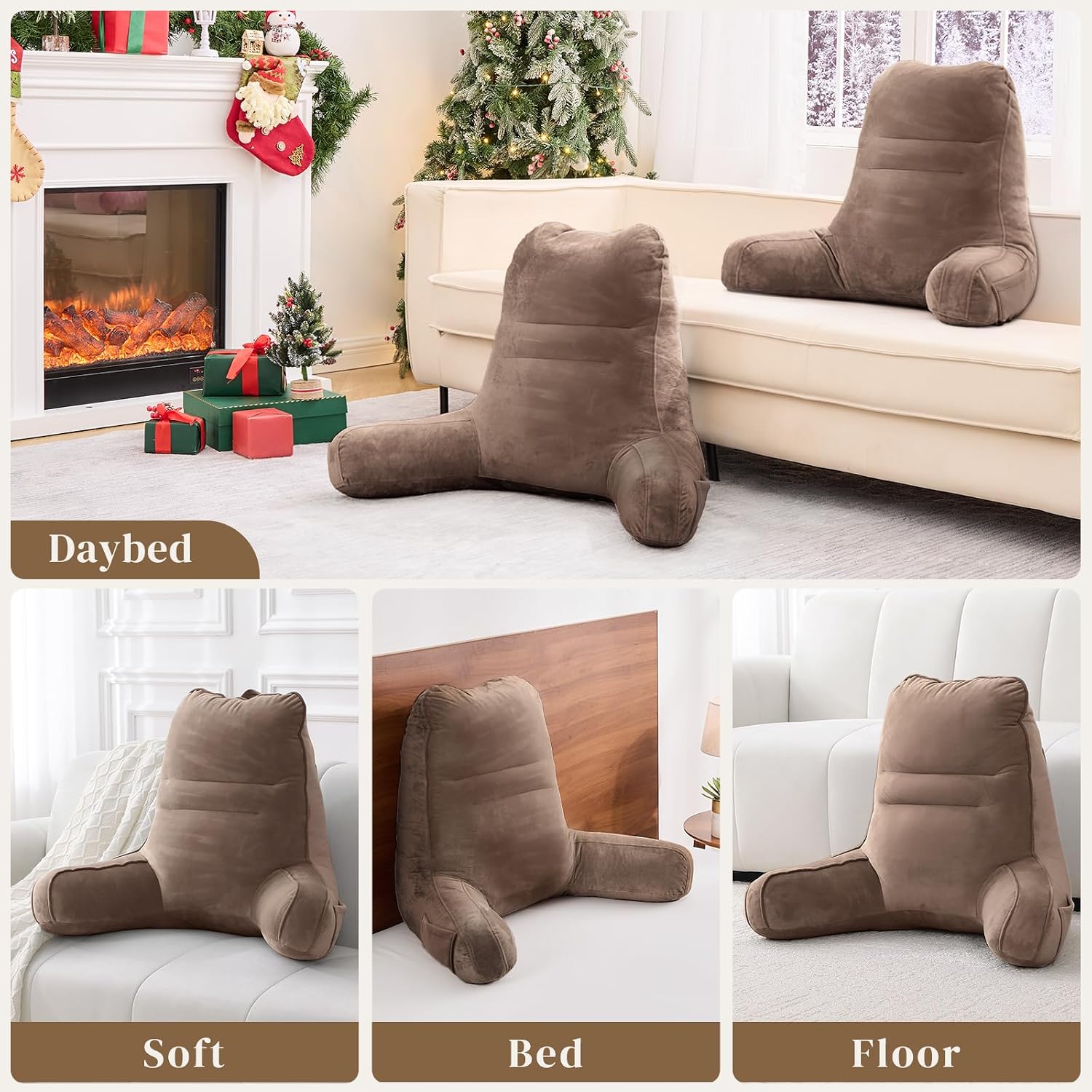 Sasttie Reading Pillow, Pillows for Reading or Relaxing – Ergonomic Support for Head, Neck, Back, and Lumbar, 21-Inch, Khaki