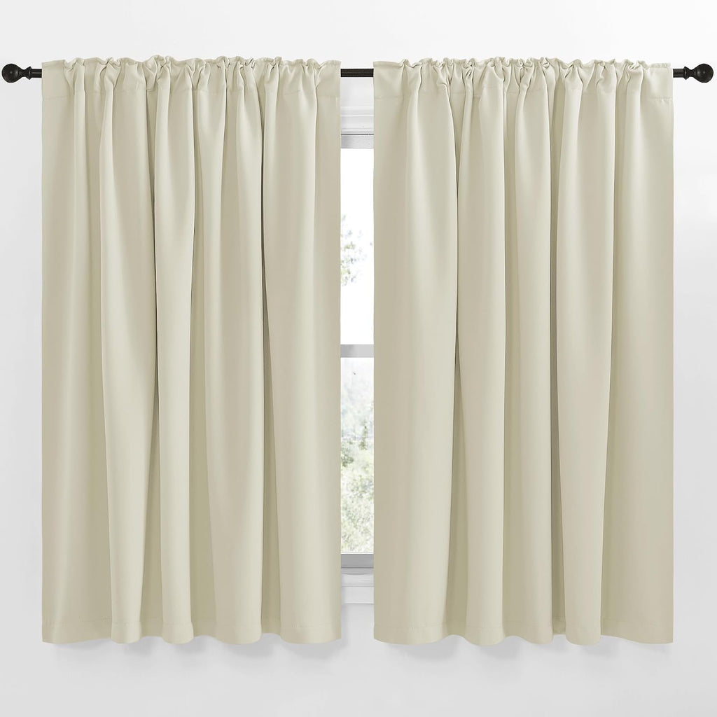 Nicetown Extra Wide Kitchen Room Darkening Curtains, Privacy Window Treatment Drapes for Dining Room (Beige, 70" Wide x 63" Long, Set of 2)