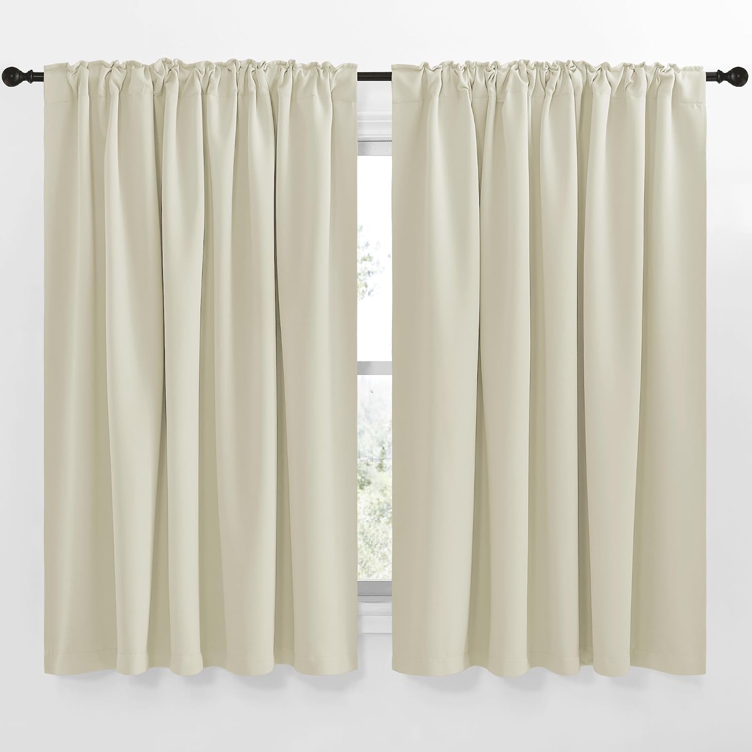 Nicetown Extra Wide Kitchen Room Darkening Curtains, Privacy Window Treatment Drapes for Dining Room (Beige, 70" Wide x 63" Long, Set of 2)