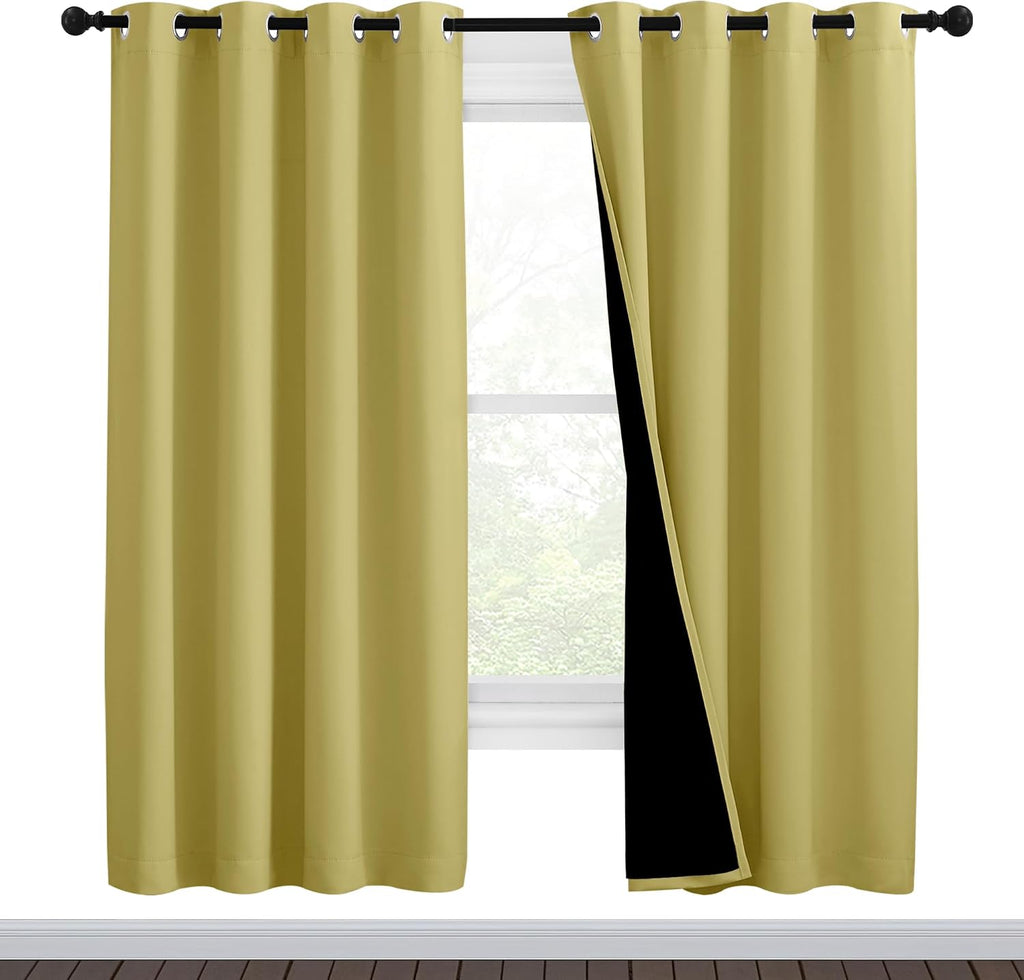 Nicetown Paler Yellow Full Shade Curtain Panels, Pair of Thermal Insulated & Energy Efficiency Blackout Curtains for Living Room Windows, L…