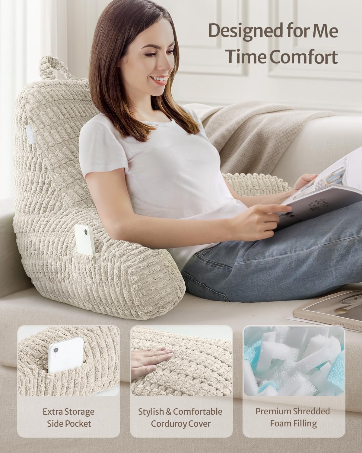 BlissfulDiary Blissful Diary Reading Pillow, Large Backrest Pillow with Shredded Memory Foam for Adult & Children, Designed for Bed and Cou…