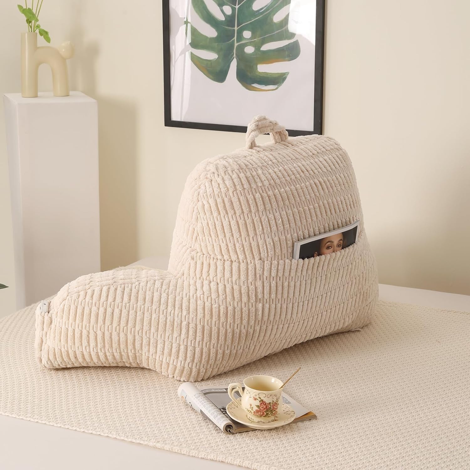 Pajeo Reading Pillow for Sitting in Bed with Arm Rests,100% 7D Fiber Filling Sitting Pillow for Back Support, Oeko-TEX Certified Backrest Pi…
