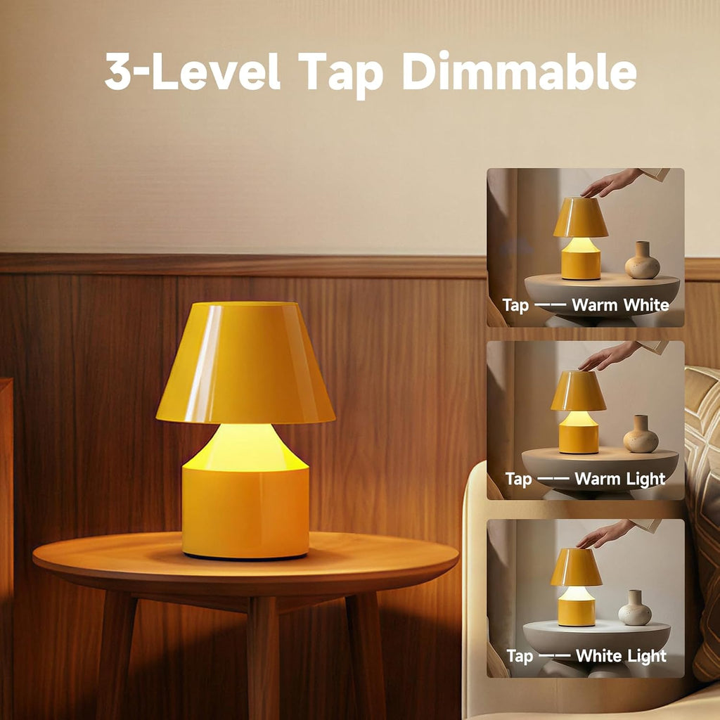 AUGE LIGHT Mini Tap Lamp, Touch Control Night Light, Type-C Rechargeable Cordless Table Lamp, for Bedroom, Living Room, Kids’ Gift, Yellow