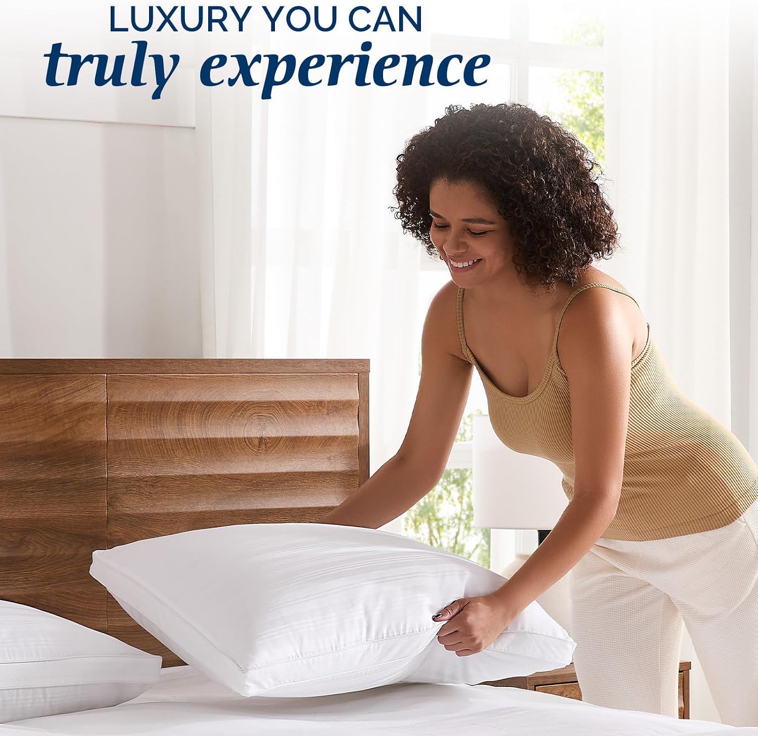 Downluxe Goose Feather and Down Pillows - 2 Pack Gusseted Hotel Collection Feather Pillows Set of 2 for Back, Stomach or Side Sleepers, Que…