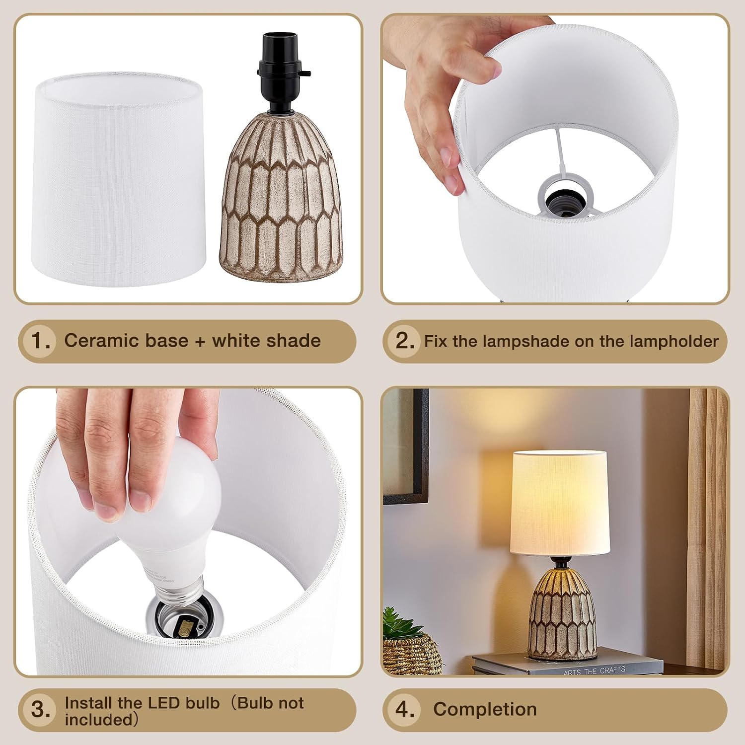 EJIAXIN Small Table Lamp -13.5" Boho Lamp - Bedside Lamps - Farmhouse Rustic Ceramic Table Lamp for Bedroom, Living Room, Nightstand…