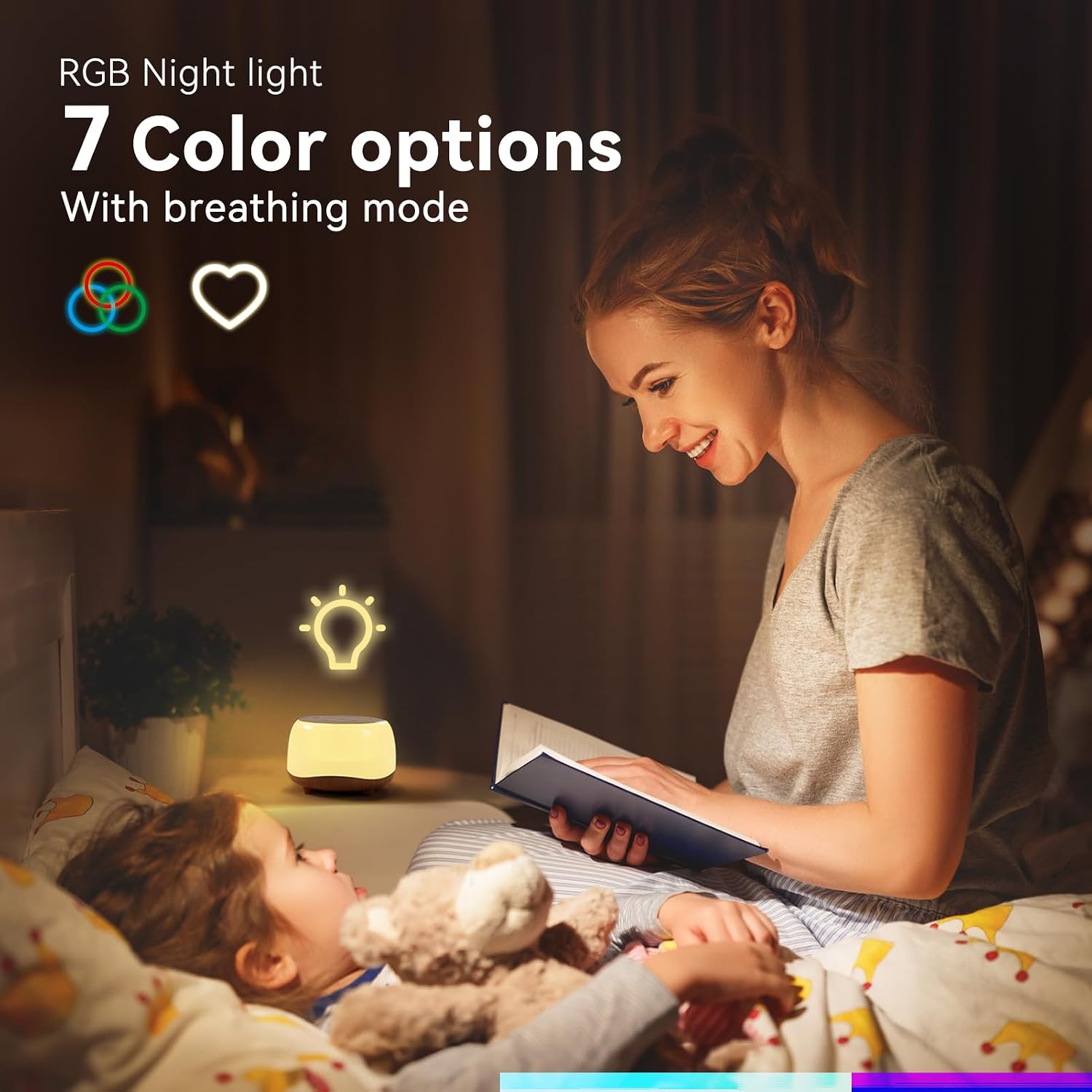 Heyaxa White Noise Sound Machine with 7 Colors Night Light 34 Soothing Sounds, Portable Sound Machine for Baby Adults Kids Sleep with 30 Vo…