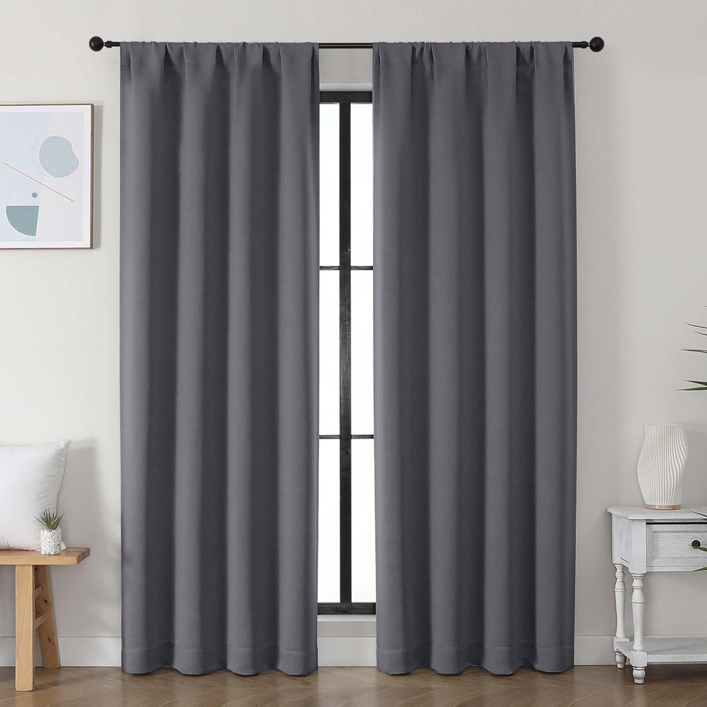 Simplebrand Ava Grey Blackout Curtains for Bedroom, 78 Inch Length, 2 Panels Set, Privacy Thermal Insulated Rod Pocket Window Curtains for…