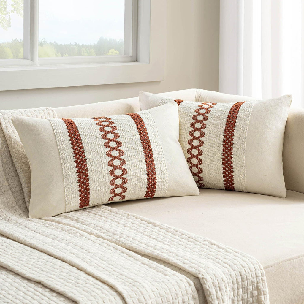 MIULEE Set of 2 Rust Decorative Lumbar Pillow Covers 12x20 Inch Farmhouse Rustic Boho Couch Throw Pillows Modern Cotton Cushion Covers…