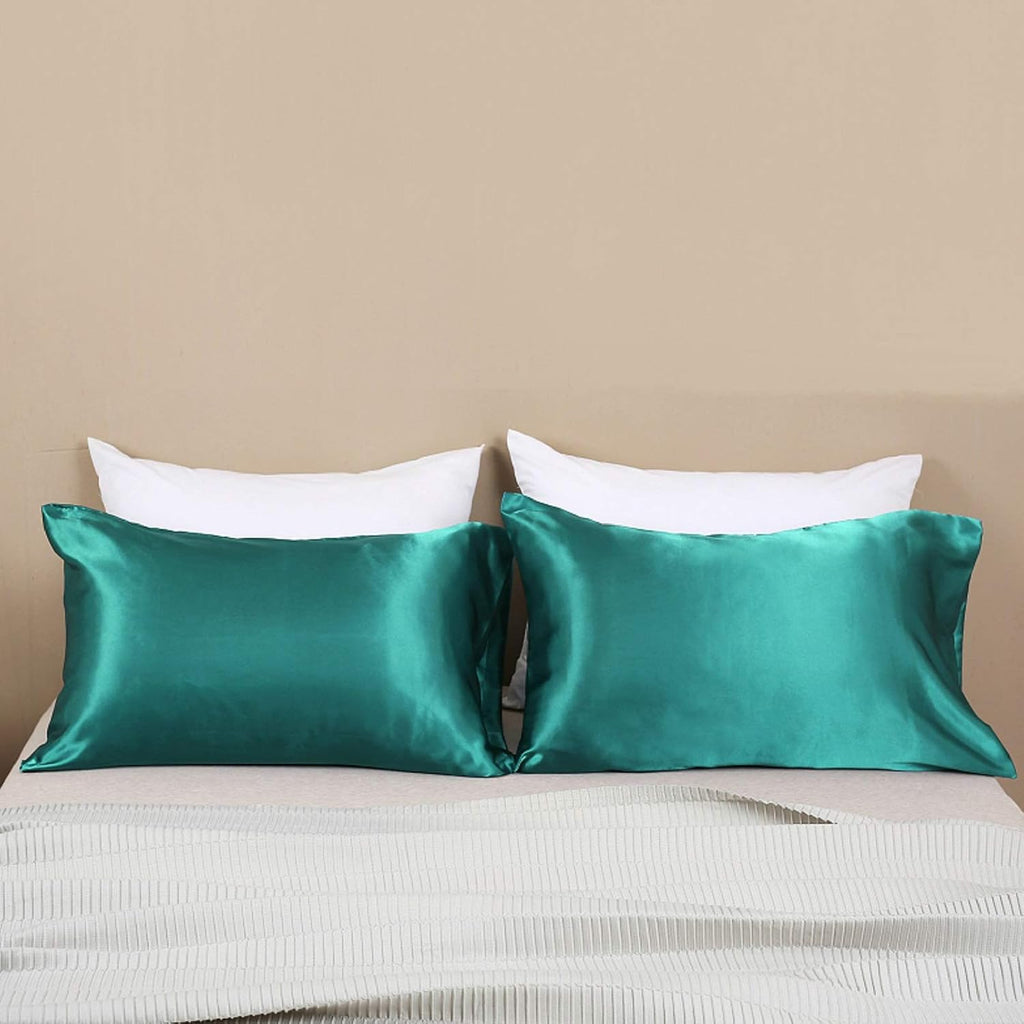 Lcbd Standard Size Satin Pillowcase for Hair and Skin, Teal Silk Satin Pillowcases Set of 2, Satin Cooling Pillow Covers with Envelope Clos…