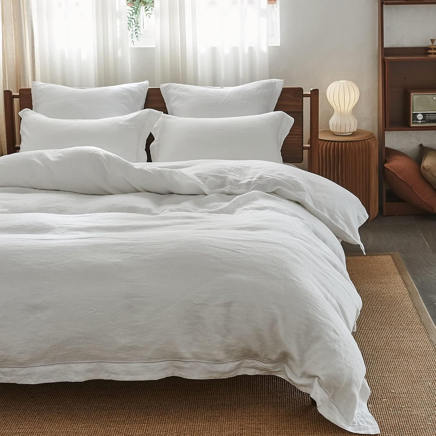 Simple&Opulence 100% Washed Linen Duvet Cover with Embroidered, 3 Pieces Soft Farmhouse Comforter Set with Button Closure,1…