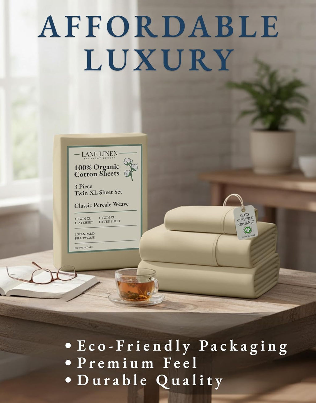LaneLinen LANE LINEN Twin XL Sheets Set, 100% Mercerized Organic Cotton Twin XL Bed Sheets Set with sily Touch Finish, Soft and Comfy Fully…