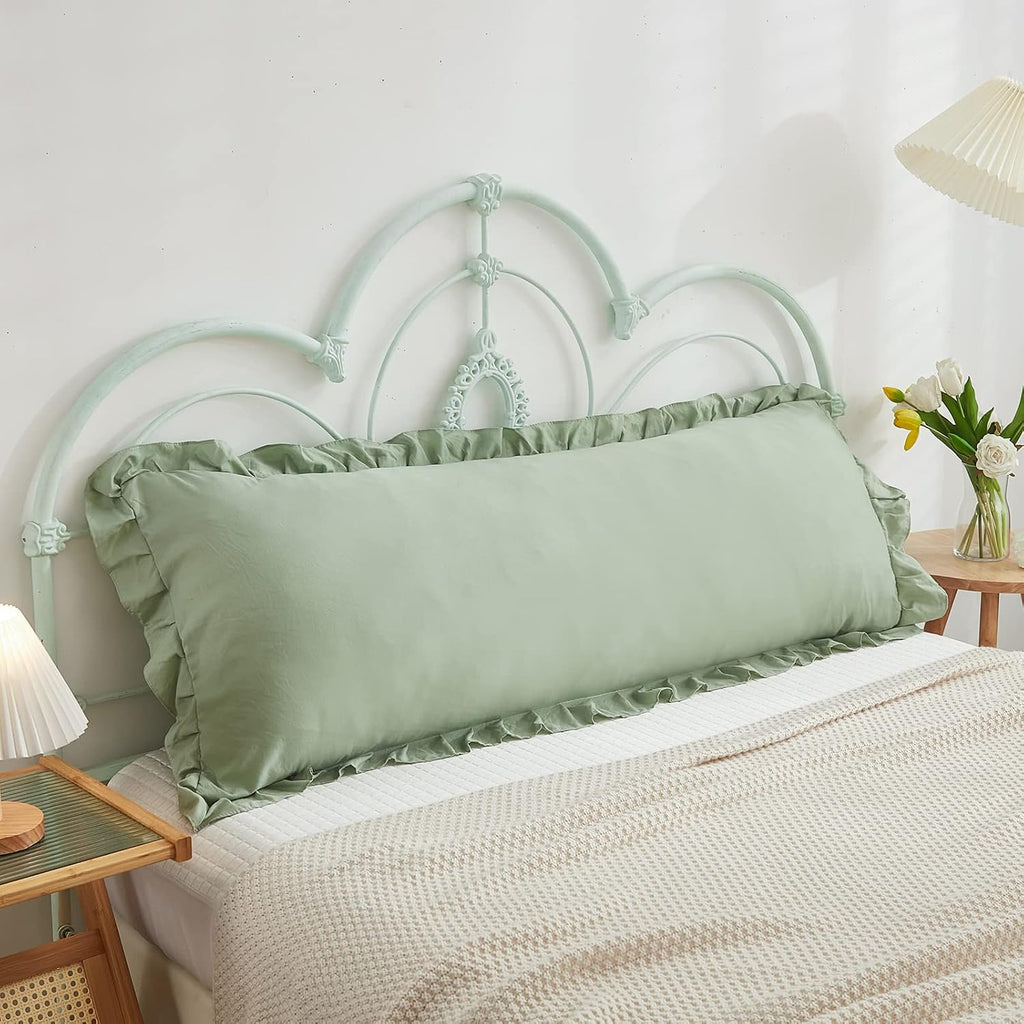 Merryword Sage Green Body Pillow Cover 20x54inches Long Pillowcase Ruffled Pillowcases Shabby Chic Ruffled Fringe Decor Body Ruffled Pillow…