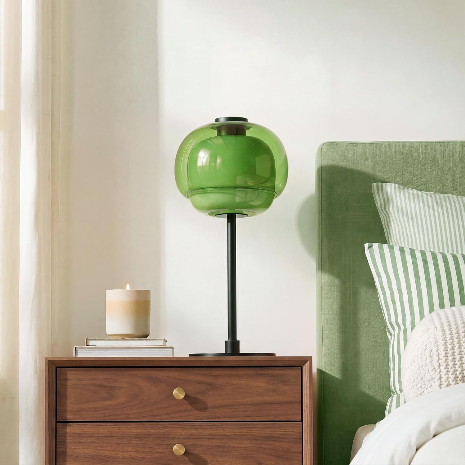 Nordic Colorful Glass Table Lamp, 16" Tall Modern Art Glass Bedside Lamp with Metal Base, E26 Socket, Vintage Scandinavian Decor Accent…