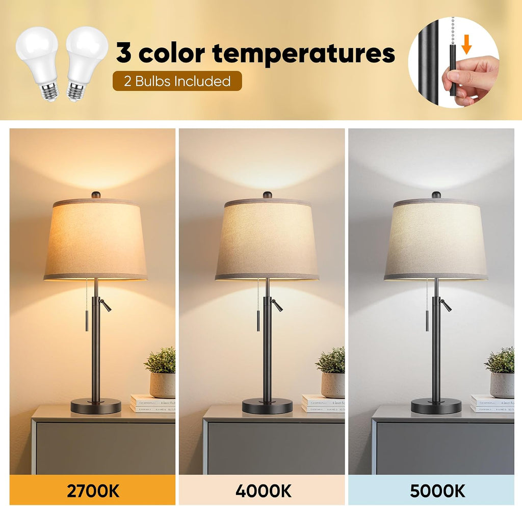 PARTPHONER Bedside Table Lamps Set of 2, Tall Black Table Lamps for Living Room, Height Adjustable Nightstand Lamps for Bedroom, Modern…