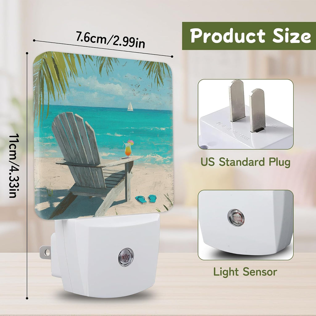 Tropical Beach Chair Night Lights Plug into Wall, Night Light for Bedroom Bathroom Hallway Kitchen, Auto Dusk to Dawn Sensor Decorative…