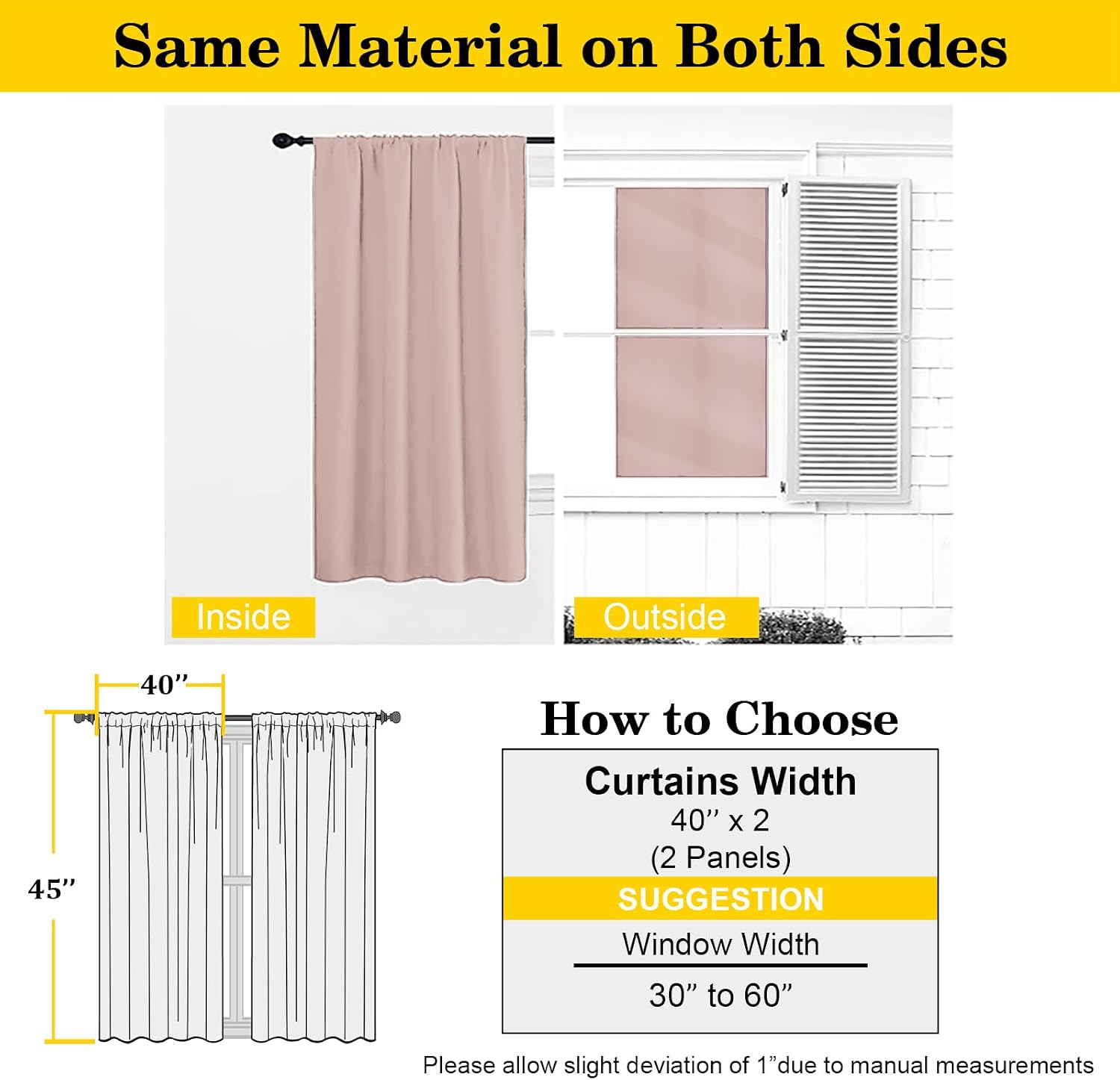 WelvetBLK Blush Room Darkening Curtains for Bedroom Living Room 45 Inch Length 2 Panels Set, Soft Solid Thermal Insulated Rod Pocket Short…