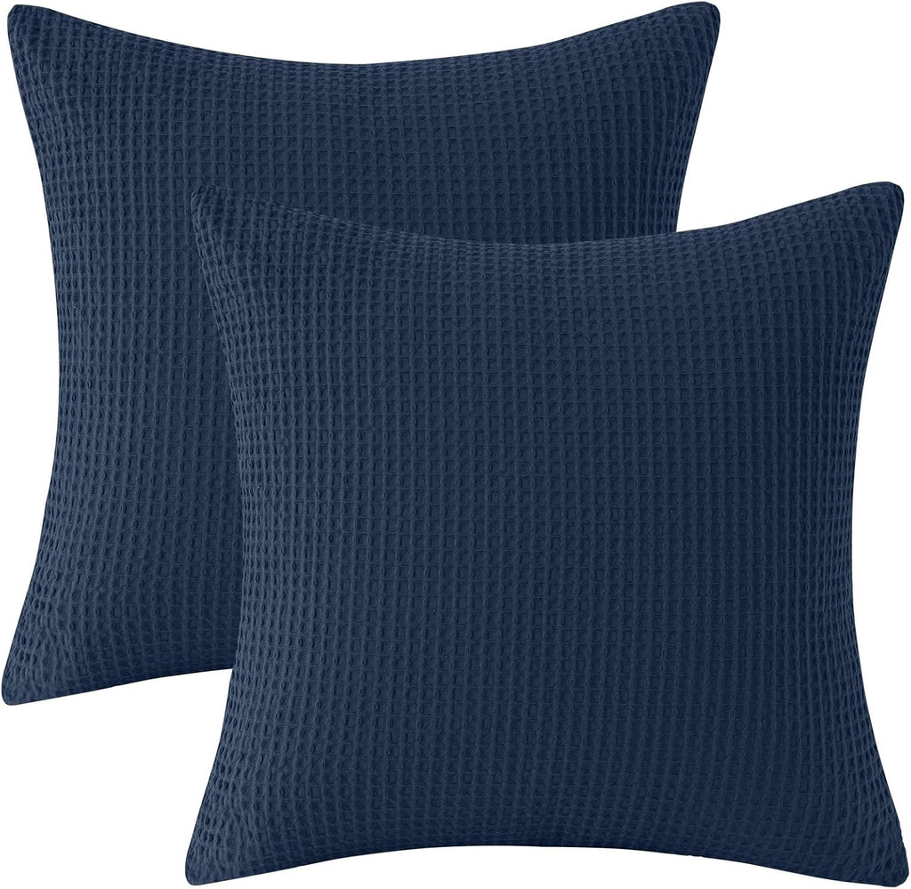 Phf 100% Cotton Waffle Weave Euro Shams 26" x 26", No Filling, 2 Pack Elegant Home Decorative Euro Throw Pillow Covers for Bed Couch Sofa,…