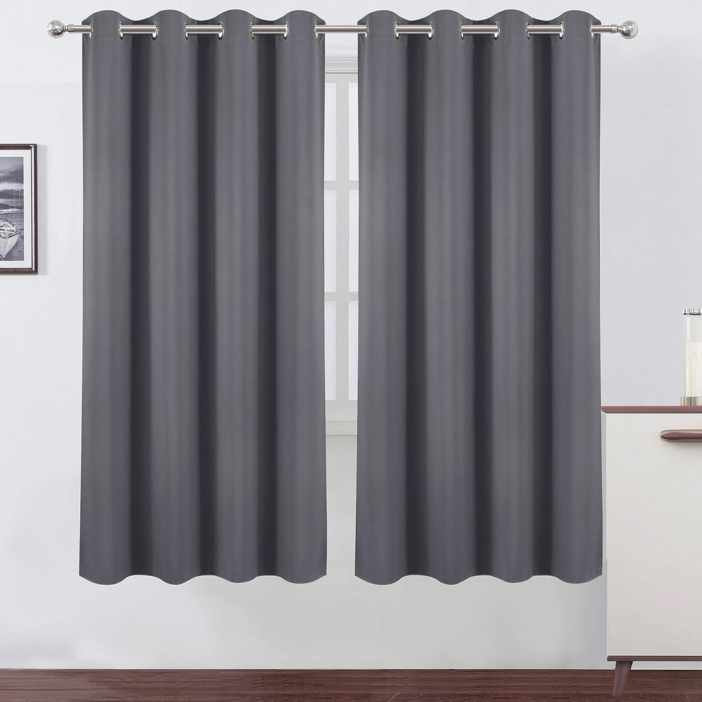 Lemomo Grey Thermal Blackout Curtains/52 x 72 Inch/Set of 2 Panels Room Darkening Curtains for Bedroom 72 Inch Grey