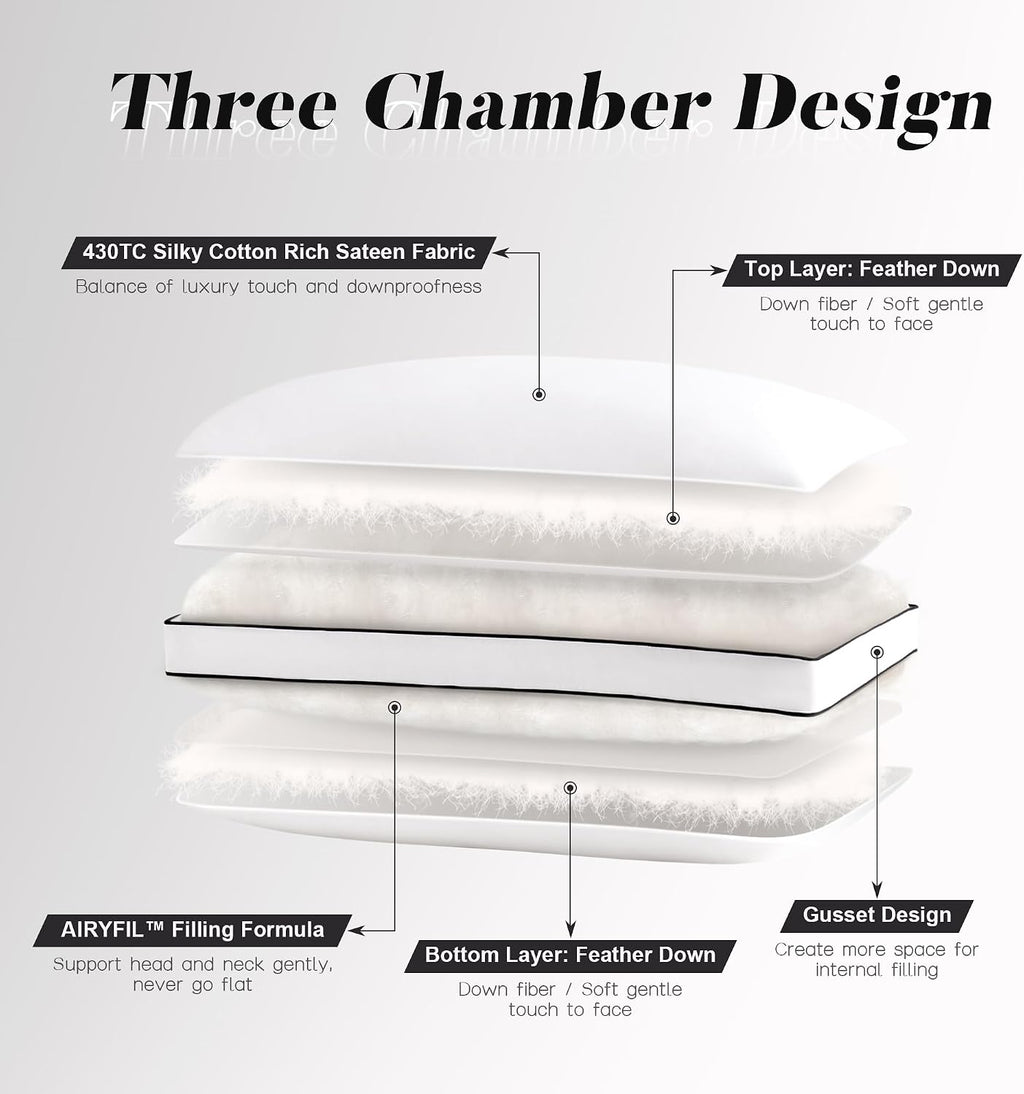 DOWNSTORIA Feather Down Pillows Standard Size Set of 2 with Gusset, Luxury Hotel Collection Bed Pillow 2 Pack, Down Surrounded Gusseted…