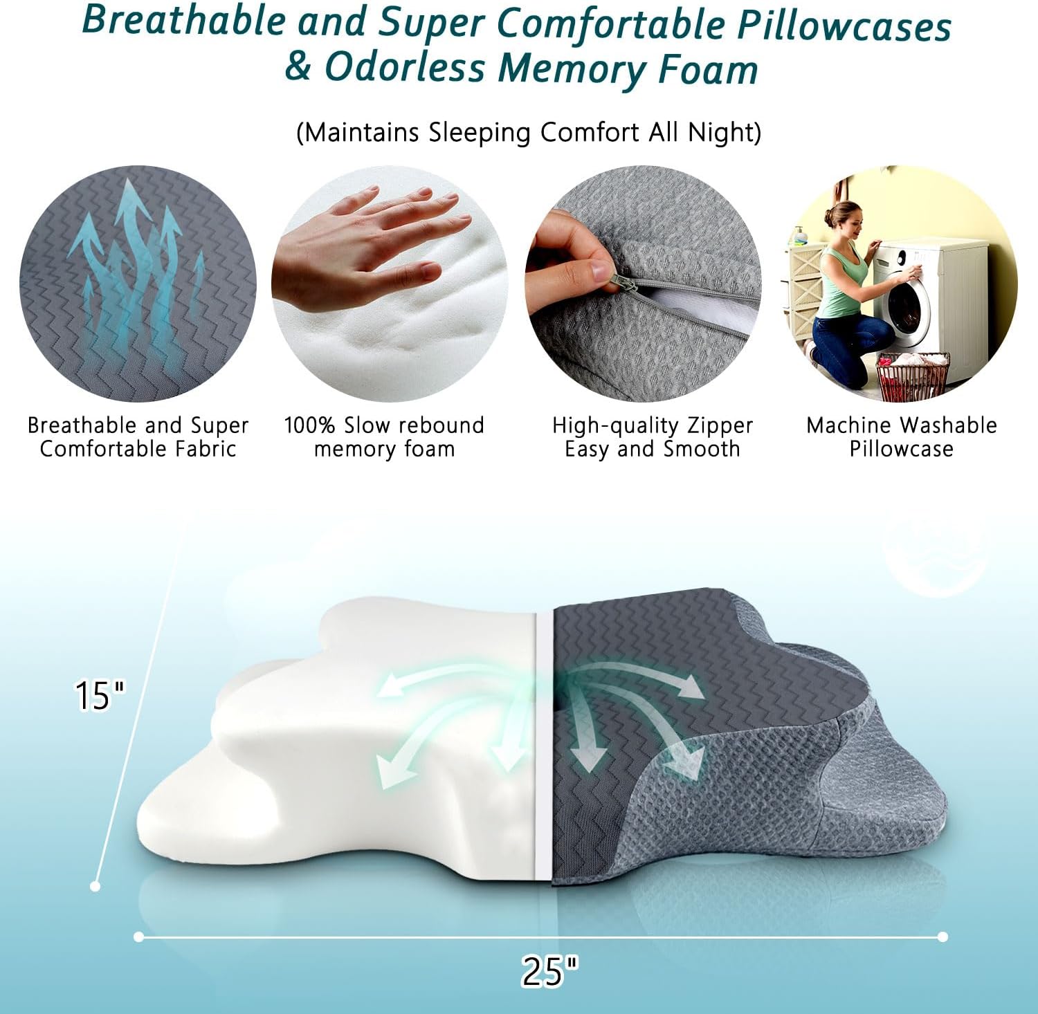 CHxxy Cervical Pillow for Neck, Memory Foam Pillows, Ergonomic Contour Bed Pillow, Soft for Side Sleep Stomach Sleeping and Back Sleepers-…