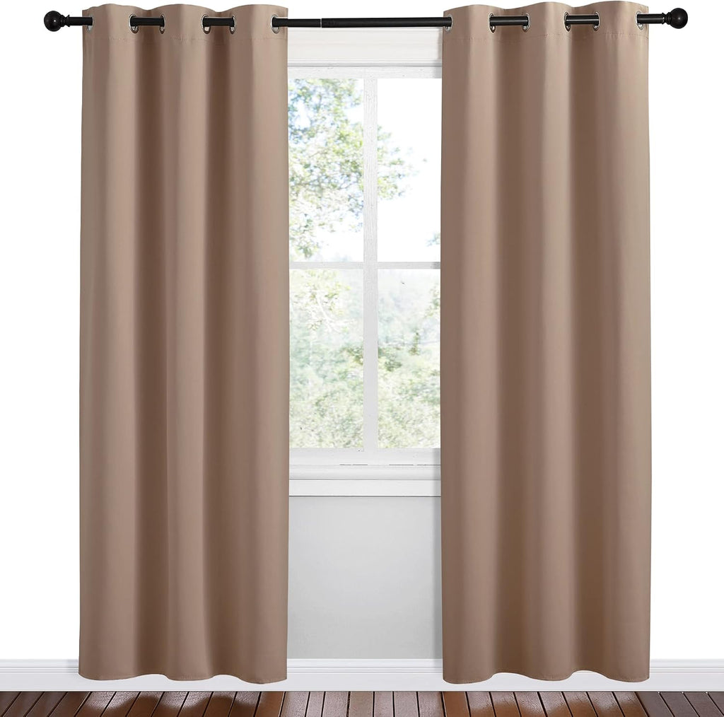 NICETOWN Short Window Curtains and Drapes, Set of 2, 42 by 78 Inch, Cappuccino, Thermal Insulated Solid Grommet Blackout Curtains/Drapes…