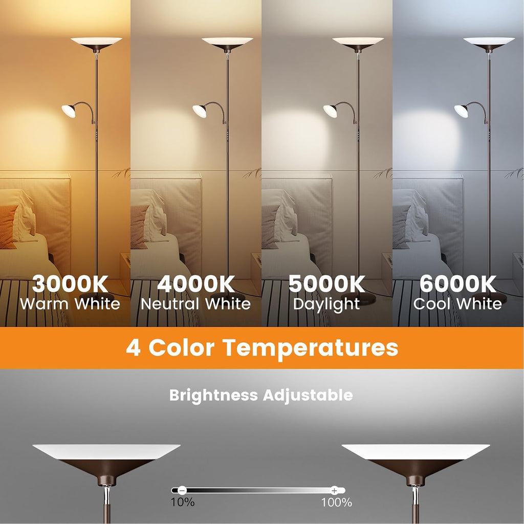 SIBRILLE Brown Torchiere LED Floor Lamp - 72" Rotating Standing Lamp with Remote, 34W Dimmable Floor Light with Color Changing, Tall…