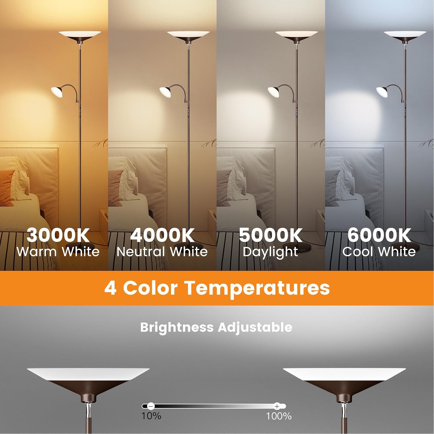 SIBRILLE Brown Torchiere LED Floor Lamp - 72" Rotating Standing Lamp with Remote, 34W Dimmable Floor Light with Color Changing, Tall…