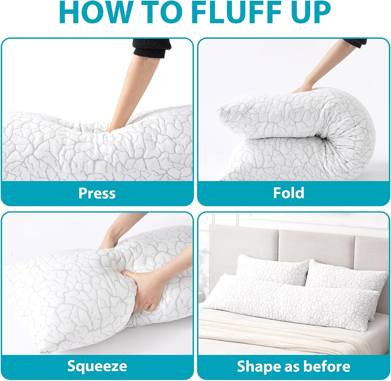 Wgakced Cooling Body Pillow for Adults, Shredded Memory Foam Full Body Pillow with Adjustable Loft & Removable Washable Cover, Long Bed Pil…