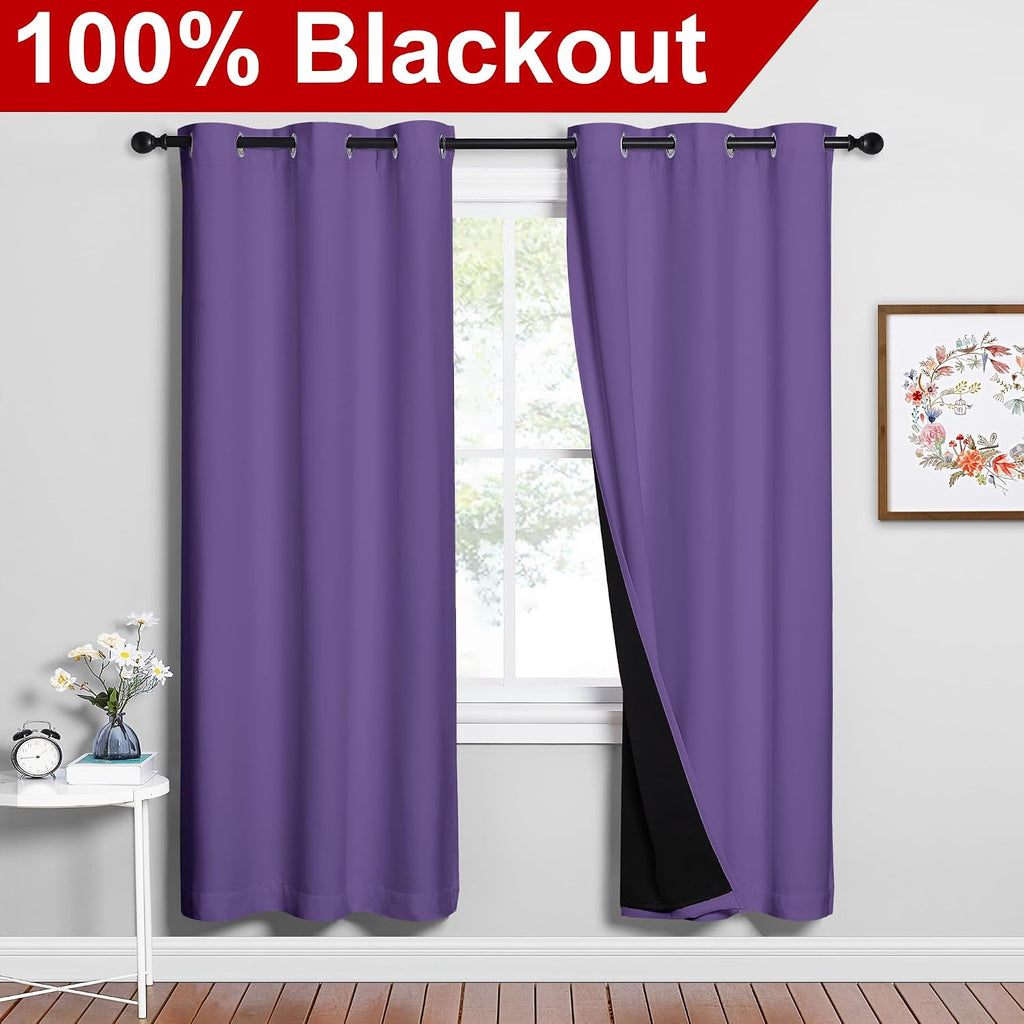 Nicetown Lilac Purple Full Shade Curtain Panels, Pair of Energy Smart & Noise Blocking Out Blackout Drapes for Dining Room Window, Thermal…
