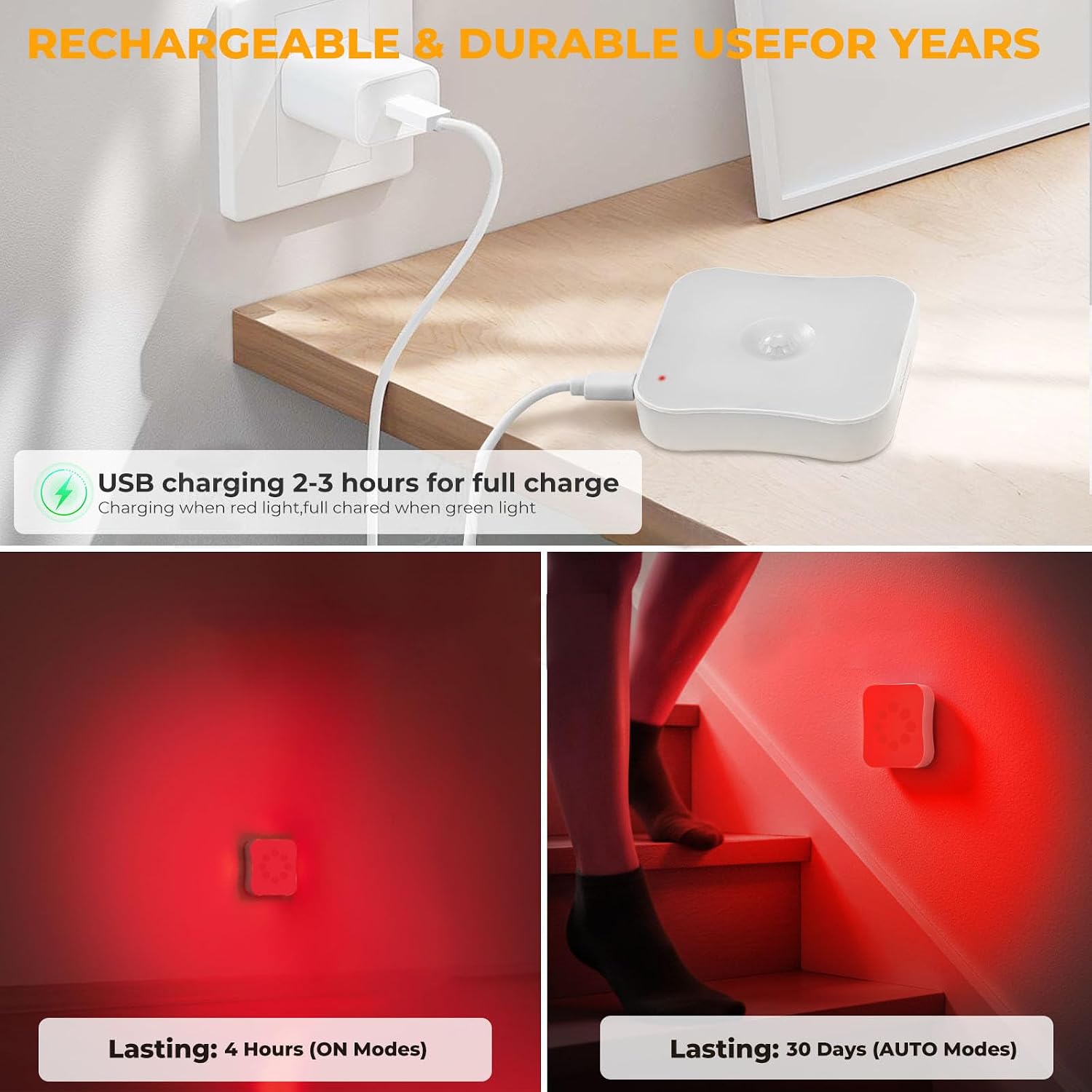 Bestendony Red Motion Sensor Night Lights Rechargeable Battery Night Light Magnetic Red Light Night Lights for, Bathroom, Hallway…