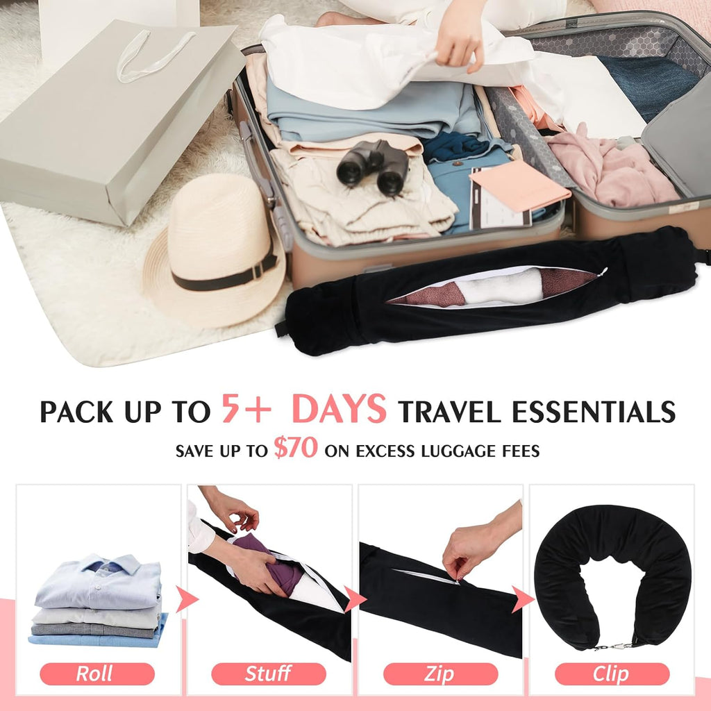 Stuffable Travel Pillow, Stuffable Neck Pillow for Travel, Neck Pillow Stuffed with Clothes Storage - No Extra Baggage Fees, Fits 5+ Days…