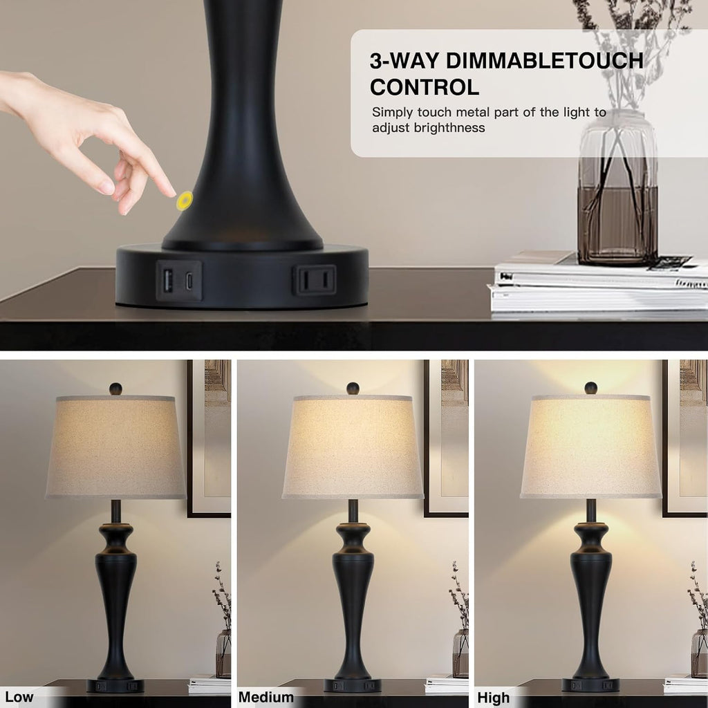 Ruzectt 30" Table Lamps Set of 2, 3-Way Dimmable Touch Bedside Lamp with USB A+C Ports and AC Outlet, Tall Living Room Lamps for Side…