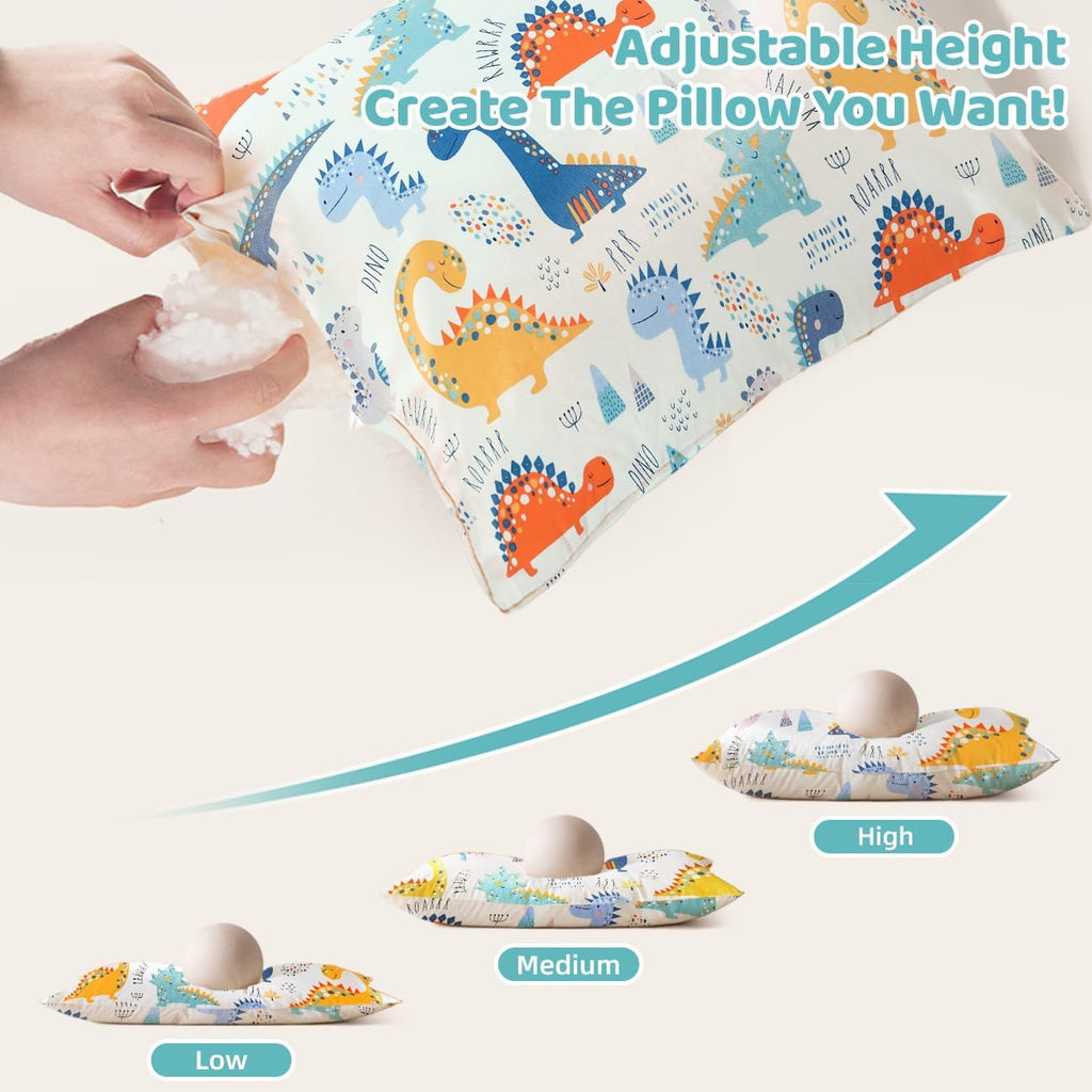 Organic Plilow with Cartoon Pillowcase - 16x22 Kids Pillow with 100% Organic Cotton Shell, Adjustable Organic Youth Pillow, Machine…