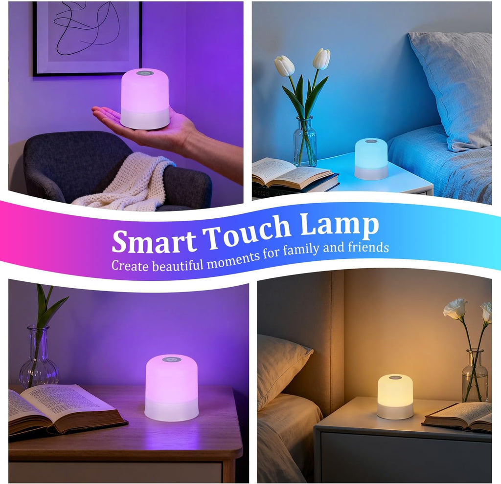 Night Light Bedside Lamp with Touch and Remote Control, 13 RGB Colors Changing 5 Brightness Dimmable Table lamp, Rechargeable Portable…