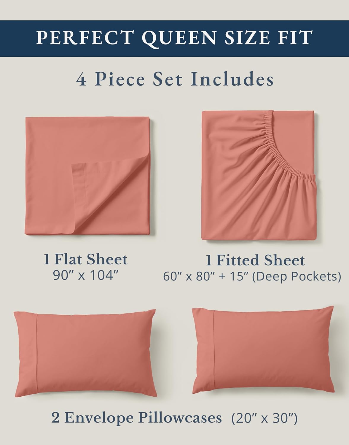 LaneLinen LANE LINEN 100% Organic Cotton Queen Sheets, reusable Mercerized Cotton Fully Elasticized Bedding Sheets & Pillowcase Set, Lo…