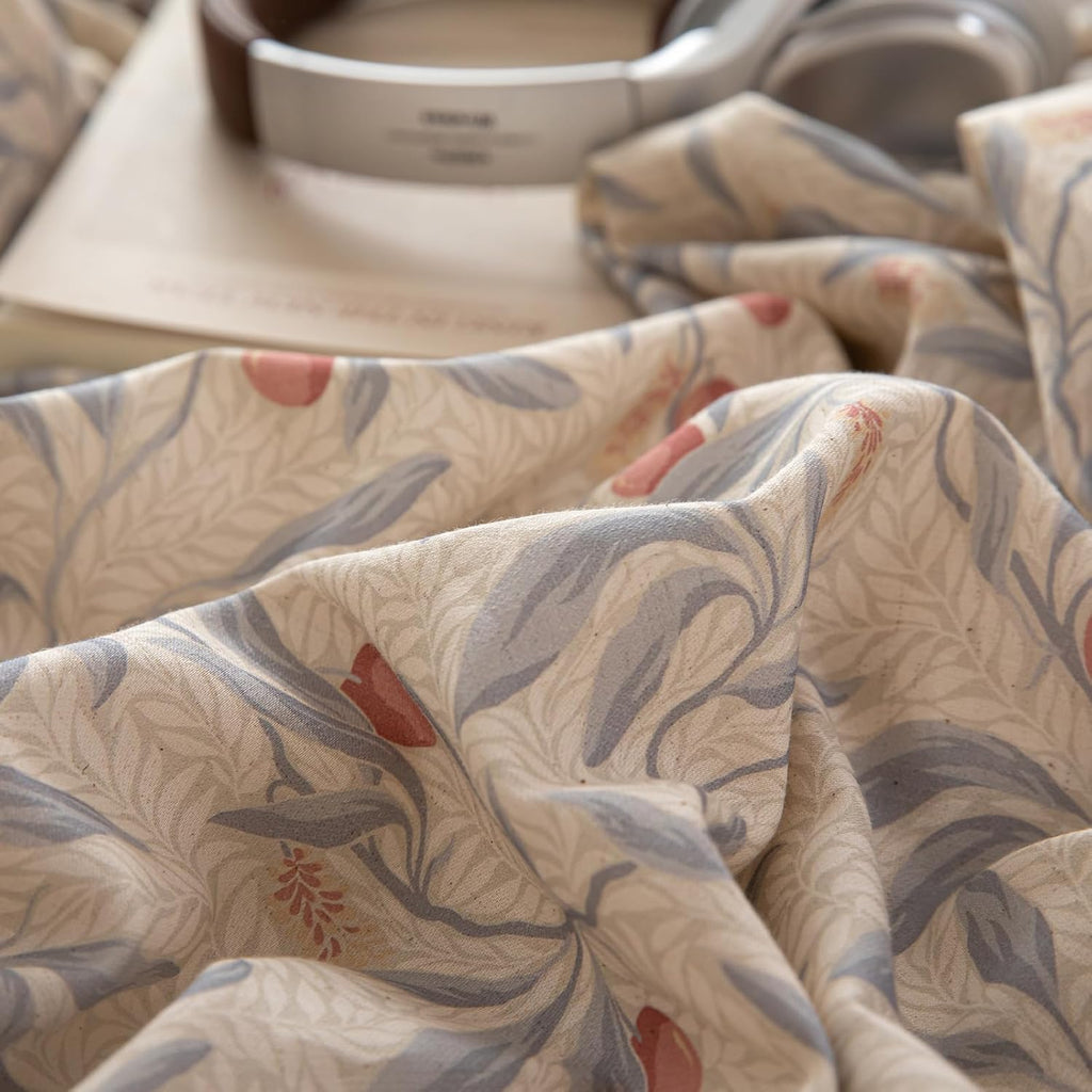 mixinni Cotton Linen Floral Duvet Cover Set King Size – Vintage Botanical Print Bedding with Wooden Button Closure, Soft Breathable Cotton…