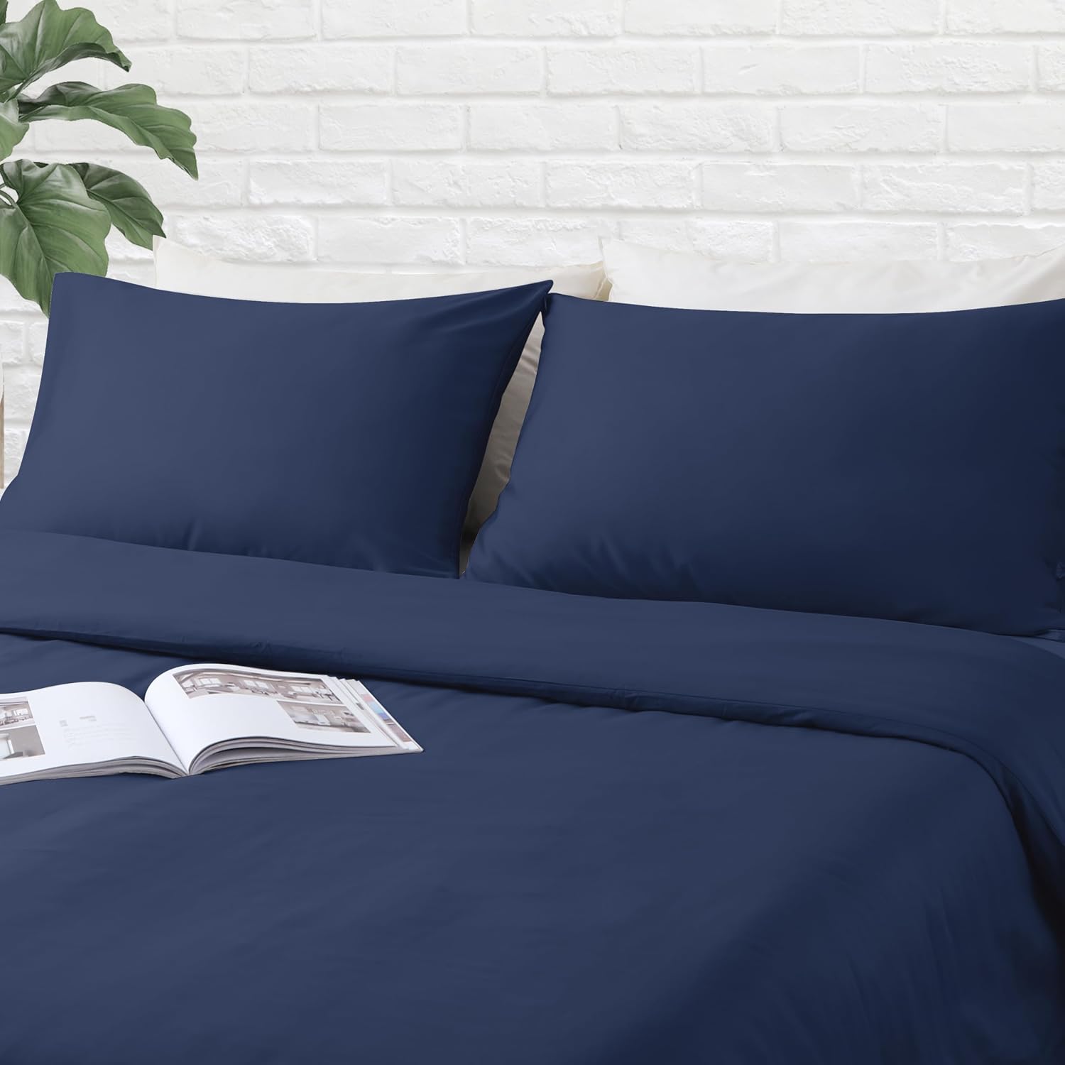 ZaizaiHome Pillow Cases Queen Size 4 Pcs,100% Egyptian Cotton 400 Thread Count Sateen Weave Navy Blue Pillowcases Queen Size, Quality Pillo…