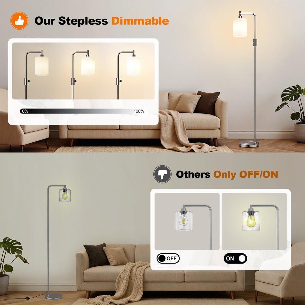 Upgraded】Dimmable Floor Lamps for Living Room with Frosted White Glass Lampshade, Modern Industrial Floor Lamp with 900LM Bulb Included…