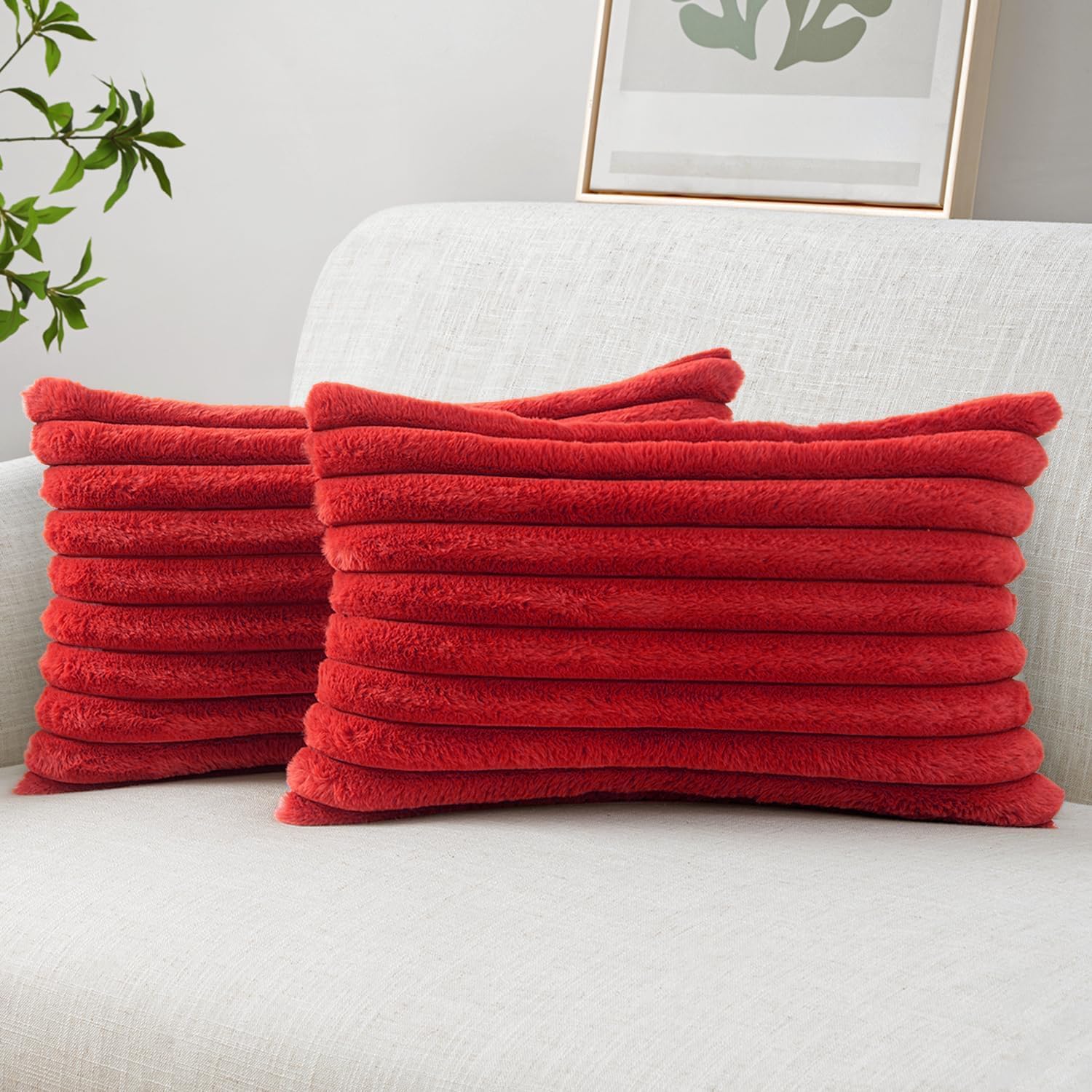 Miulee Faux Fur Decorative Throw Pillow Covers 12x20 Inch Set of 2, Modern Spring Home Decor Soft Plush Couch Pillows Cozy Fluffy Cushion C…