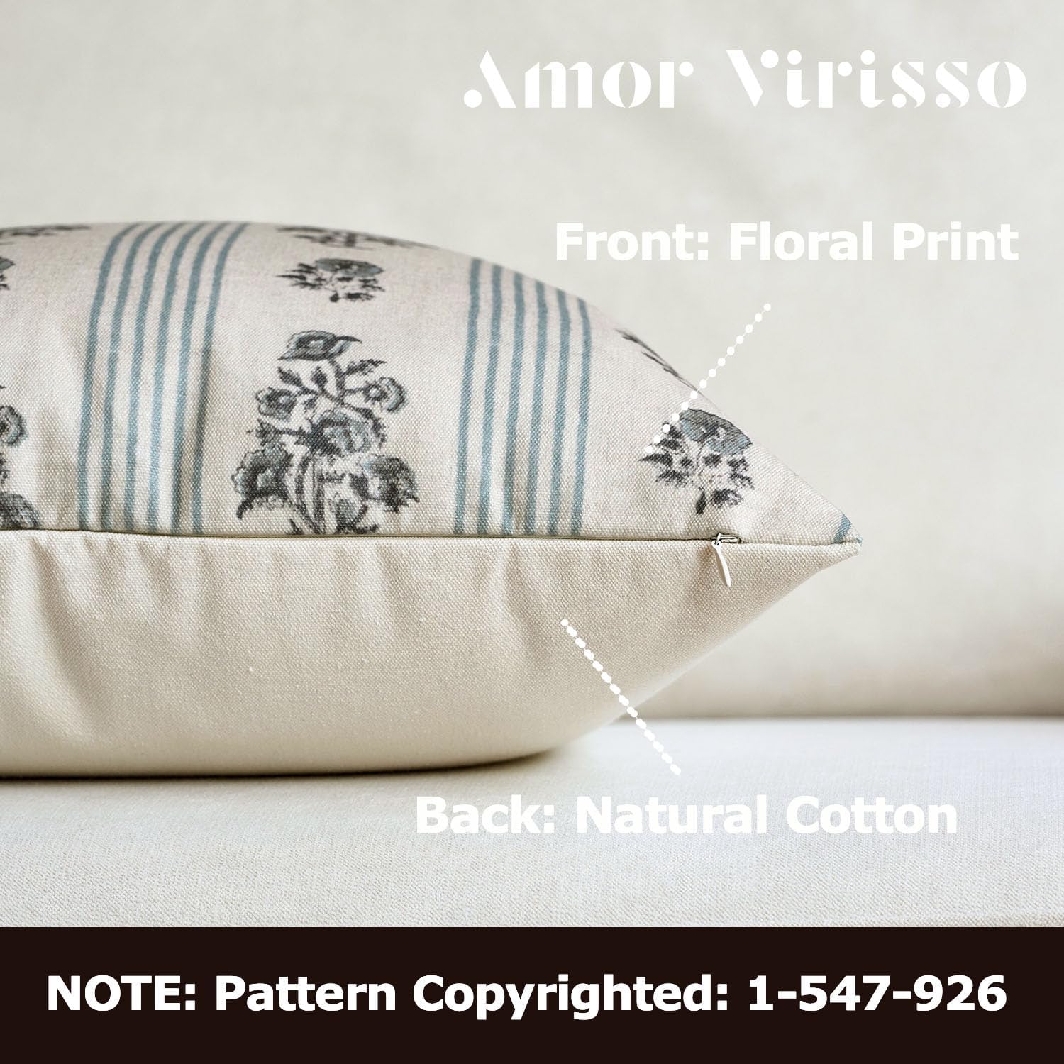AffordableFloralPrintMaker Amor Virisso Floral Throw Pillow Covers 22x22 Set of 2 Block Print Pillow Covers Neutral Floral Striped Farmhous…