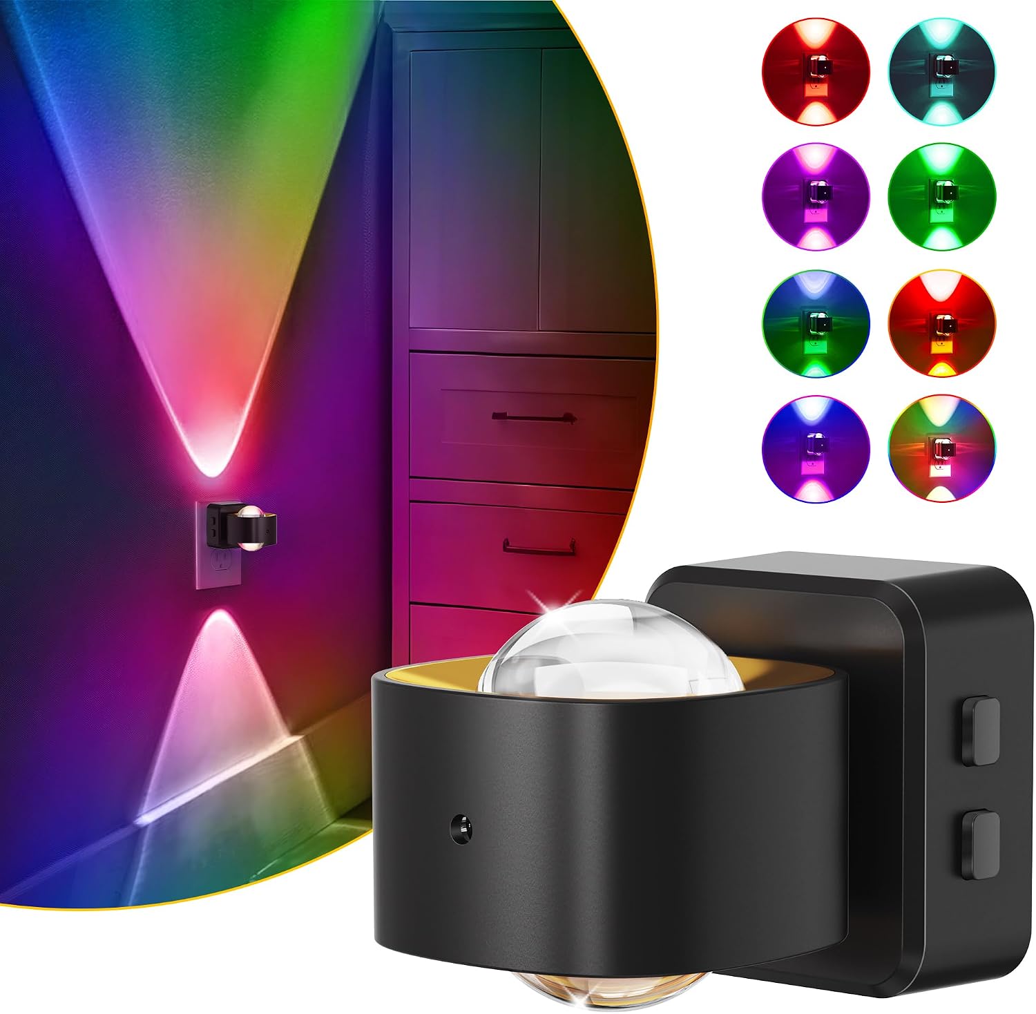 L LOHAS LED Night Light Projector, Color Changing Night Light Plug into Wall, Dusk to Dawn Sensor, Rotating Nightlight, RGB Ambient…