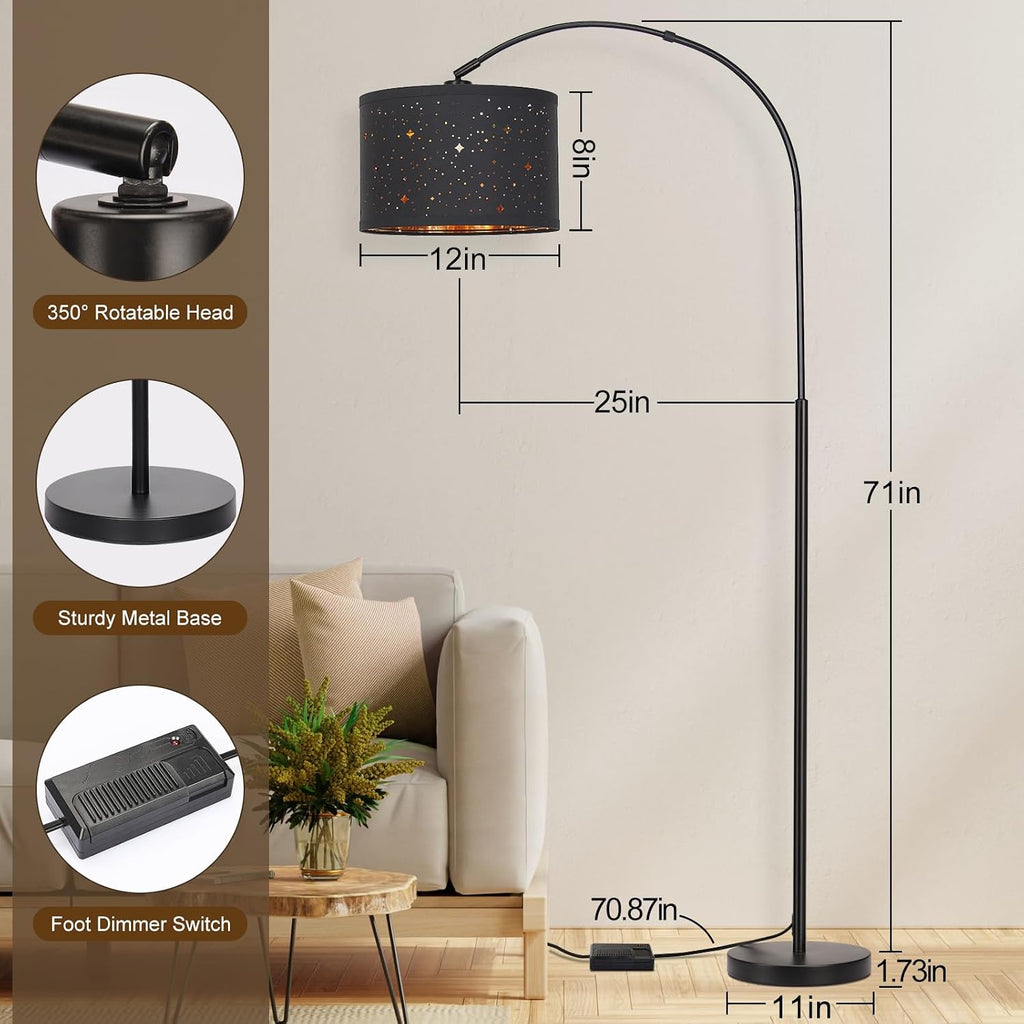 Dimmable Floor Lamp, Arc Floor Lamp for Living Room, Arched Tall Modern Standing Lamp with Adjustable Star Shade, Black Mid Century Light…