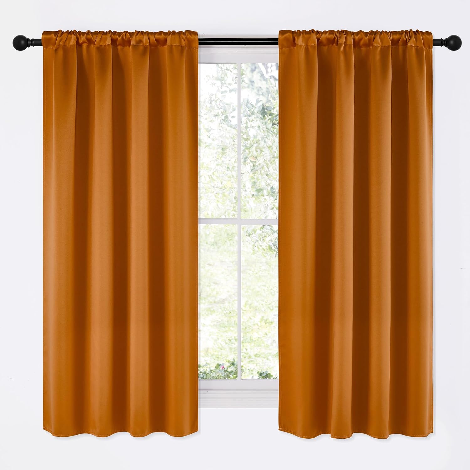 NICETOWN Room Darkening Cafe Satin Curtains for Small Windows, 42" Wide by 63" Long, 2 Panels, Orange, Rod Pocket Privacy Faux Silk…
