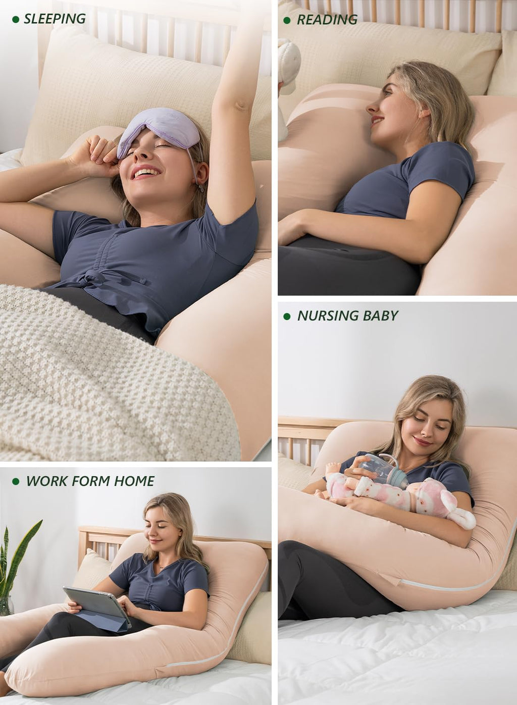 Meiz Pregnancy Pillows, Pregnancy Pillows for Sleeping Cooling, U Shaped Full Body Pillow for Adult, Rayon Cover from Bamboo, Light Apricot…