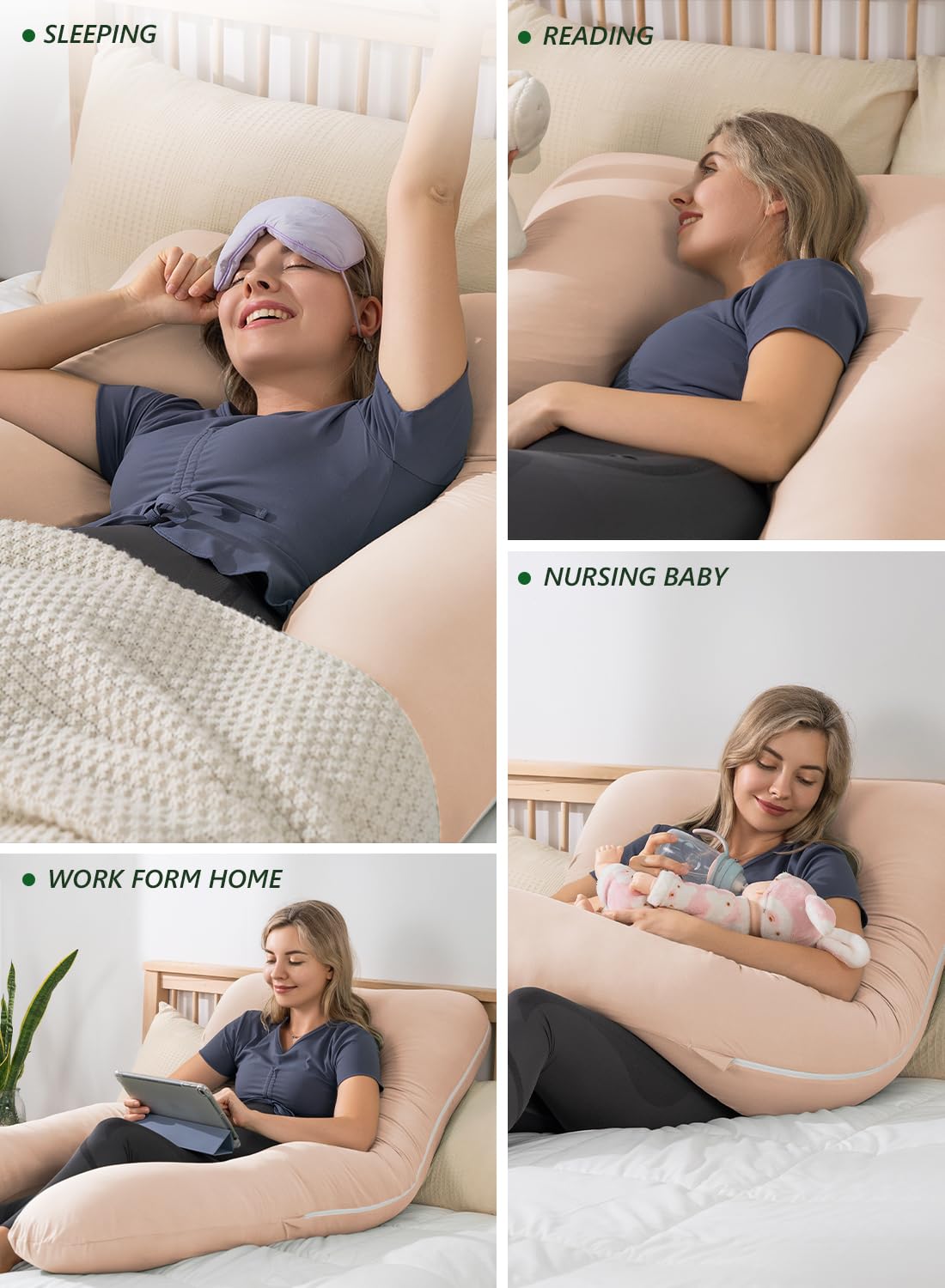 Meiz Pregnancy Pillows, Pregnancy Pillows for Sleeping Cooling, U Shaped Full Body Pillow for Adult, Rayon Cover from Bamboo, Light Apricot…