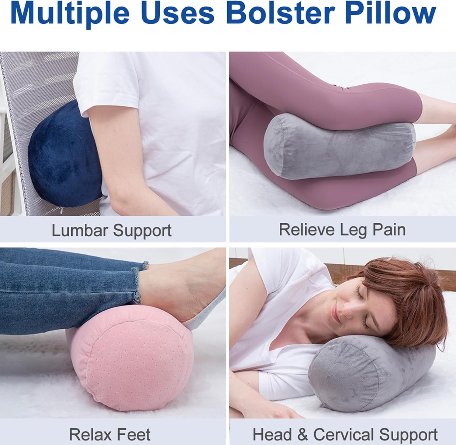 1 MIDDLE ONE Bolster Pillow with Removable Velvet Cover, Round Cylinder Neck Roll Pillow for Head, Back, Leg Support, Decorative Bed and…