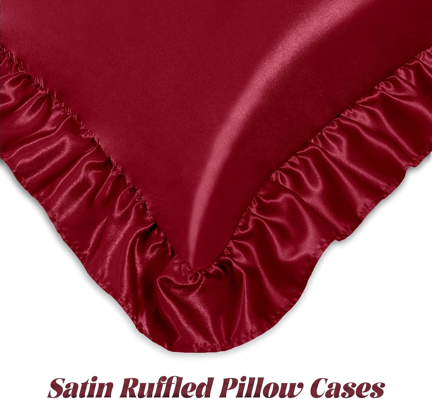 Homiest Ruffle Euro Sham Covers 26x26 Inch Set of 2, Burgundy Satin Pillow Shams with 3 Inch Wide Decorative Ruffled, European Square…